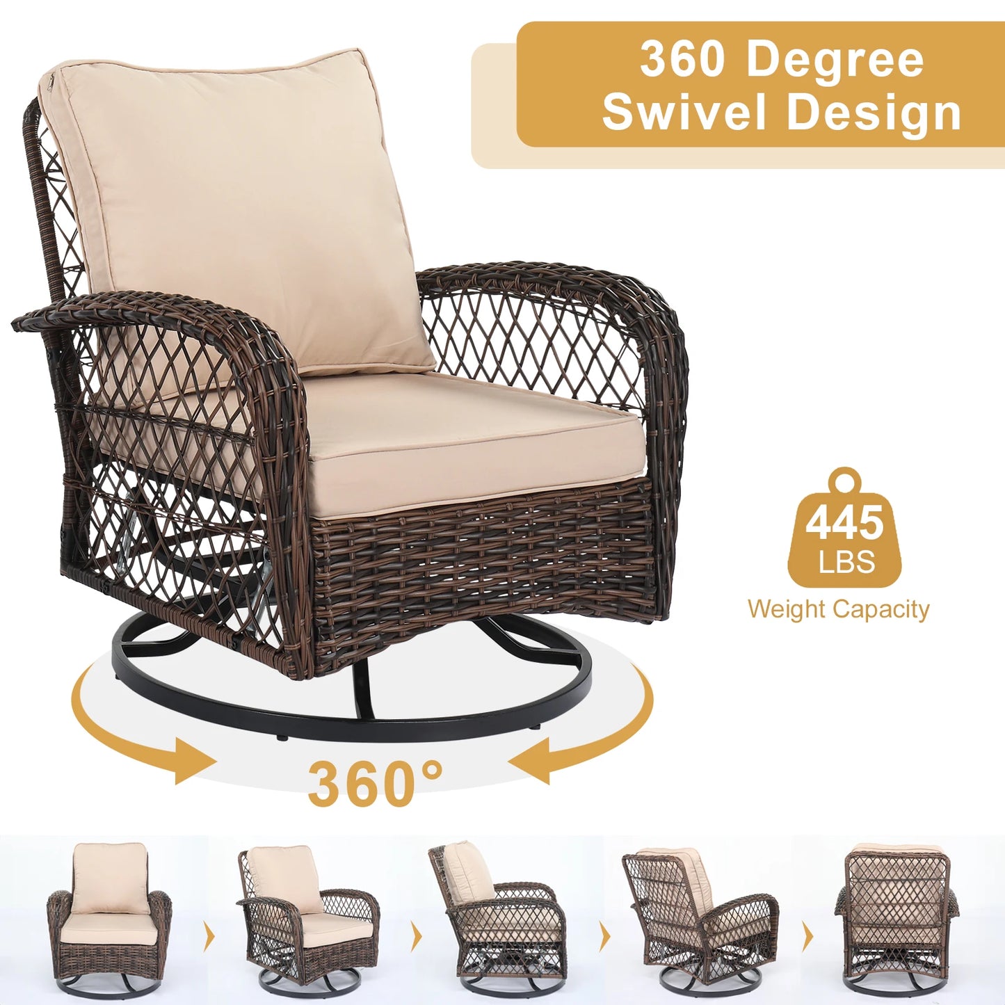 3 Pieces Patio Furniture Set, Outdoor Swivel Gliders