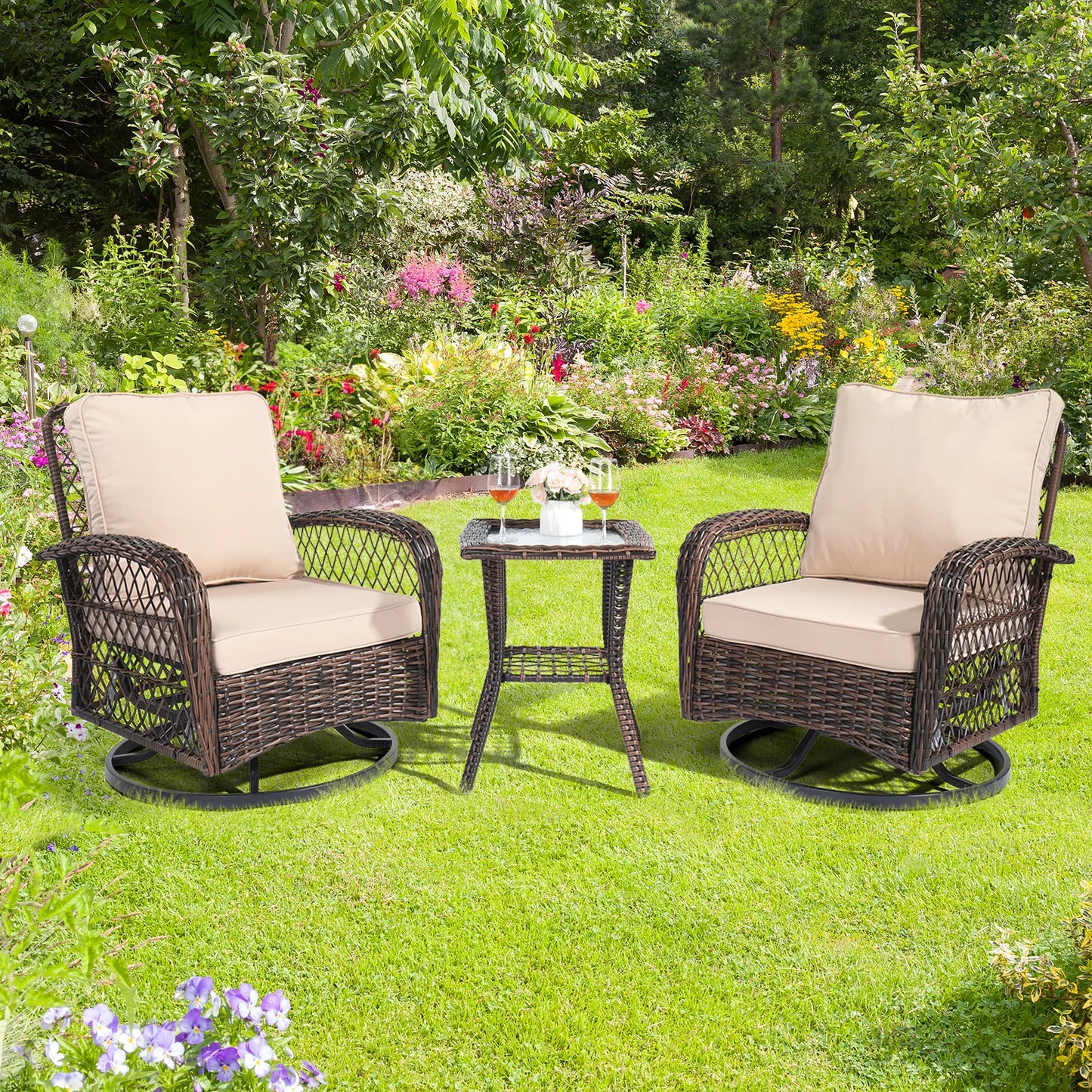 3 Pieces Patio Furniture Set, Outdoor Swivel Gliders