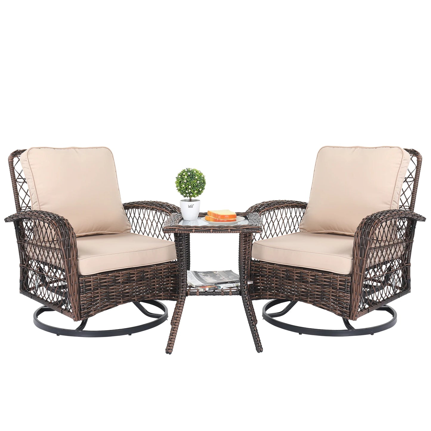 3 Pieces Patio Furniture Set, Outdoor Swivel Gliders